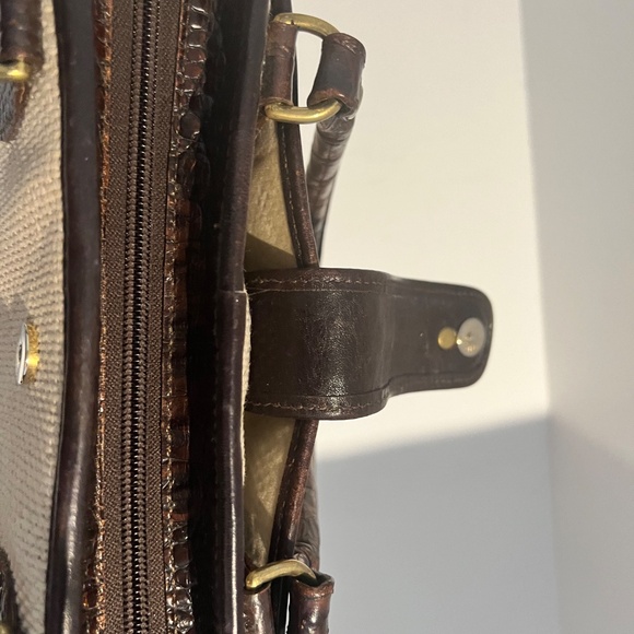 BRAHMIN Harbour Collection Doctor Bag Satchel Brown Burlap/Woven Leather - Picture 13 of 16